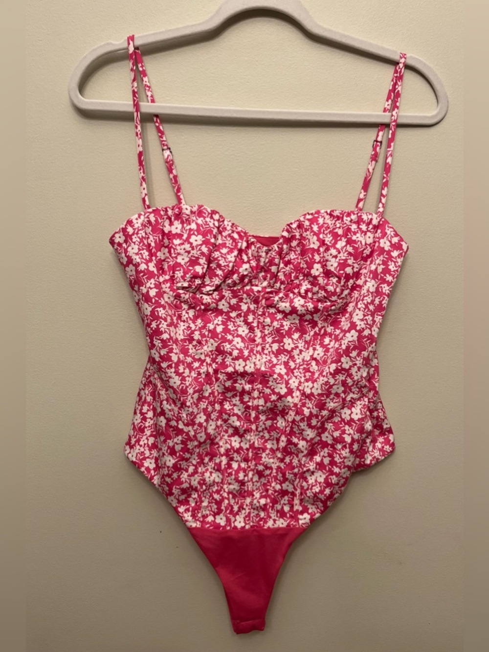 NWT Zara Pink White Ditzy Floral Corset Style Bodysuit Women's Size Medium